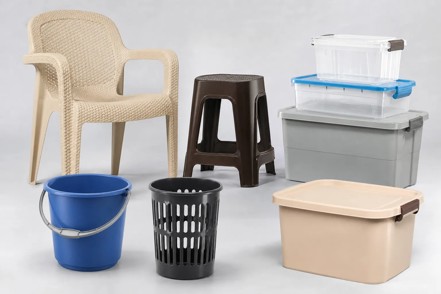 Household plastic furniture, stool, bucket and storage boxes