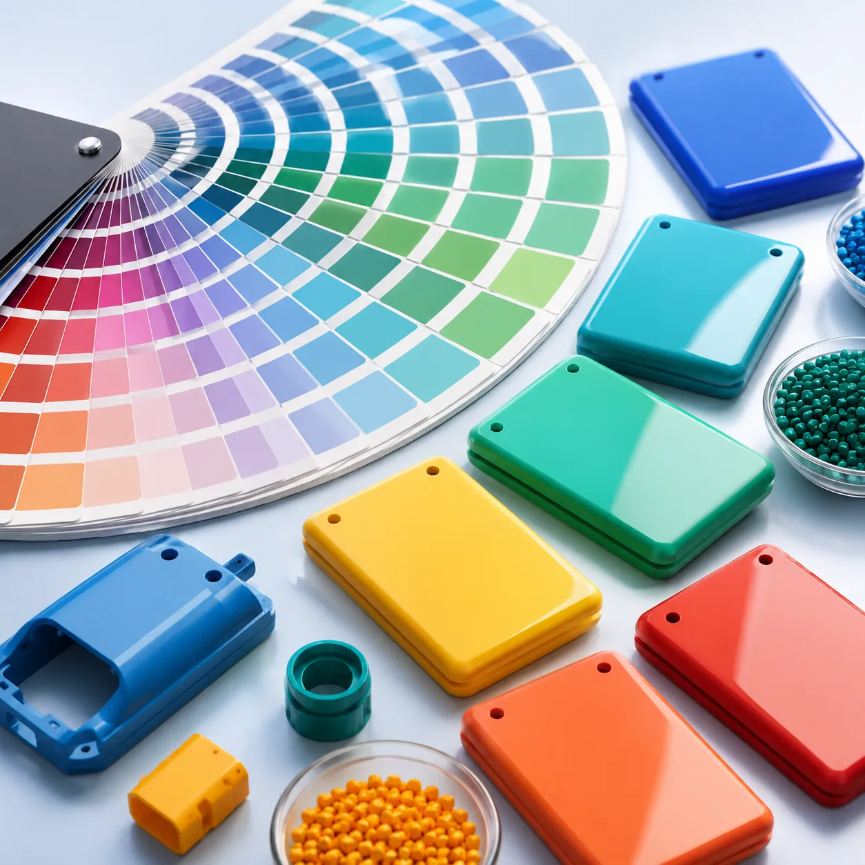 Color cards, plastic samples and masterbatch pellets for custom color matching